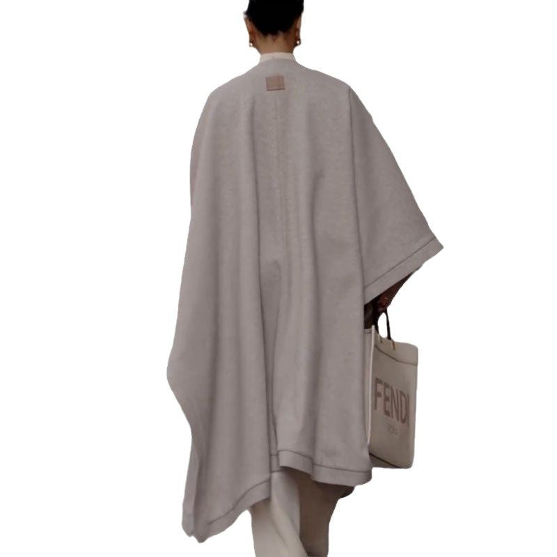 Medium length shawl cloak jacket with temperament