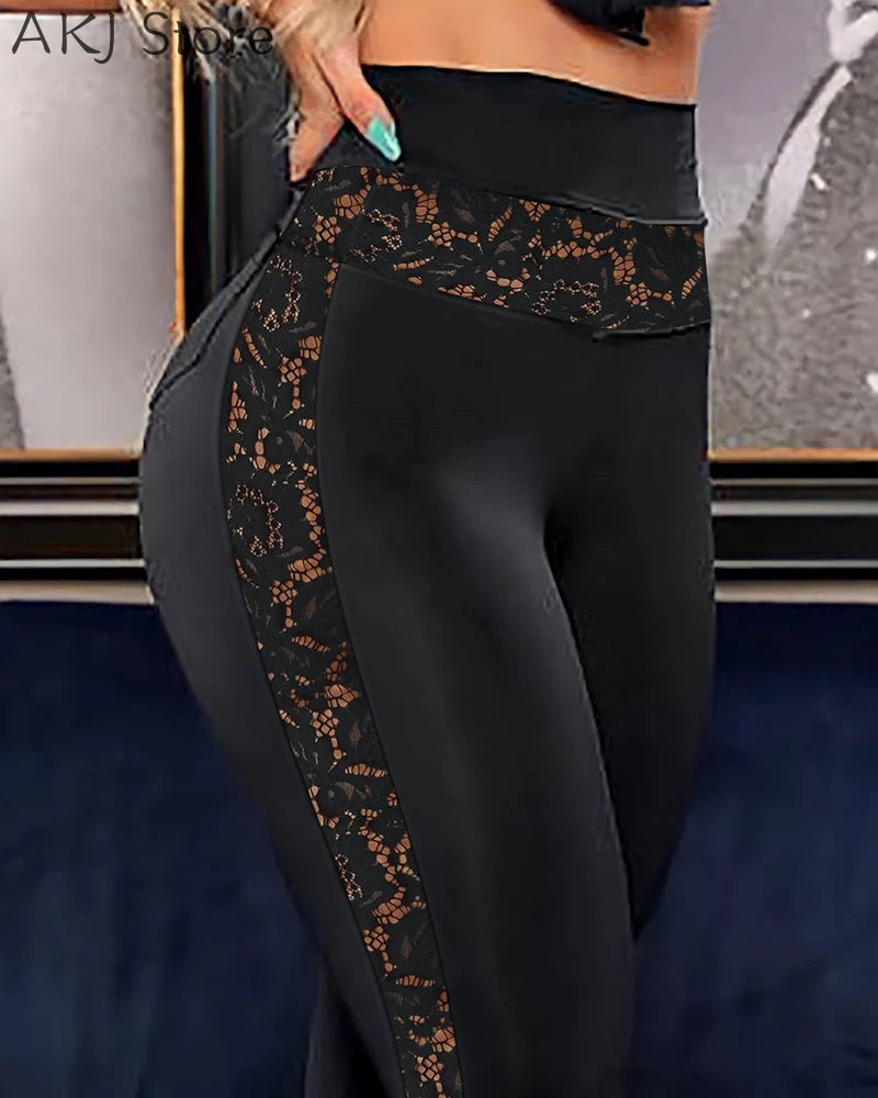 Stretch High Waist Floral Mesh Leggings