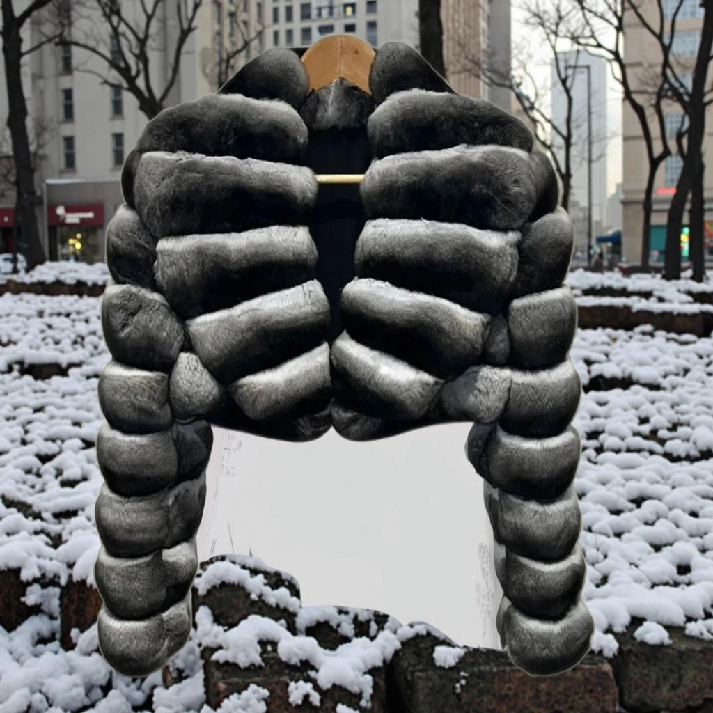 Faux Rex Rabbit Fur Chinchilla-Style Lapin Jacket