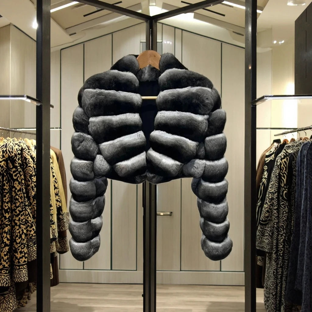 Faux Rex Rabbit Fur Chinchilla-Style Lapin Jacket