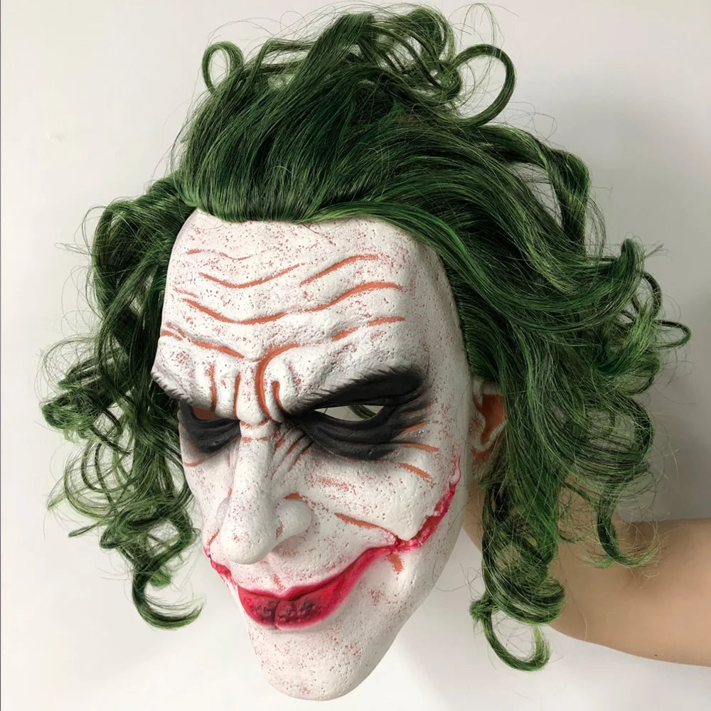 Joker Mask Cosplay Latex Masks With Green Hair Wig