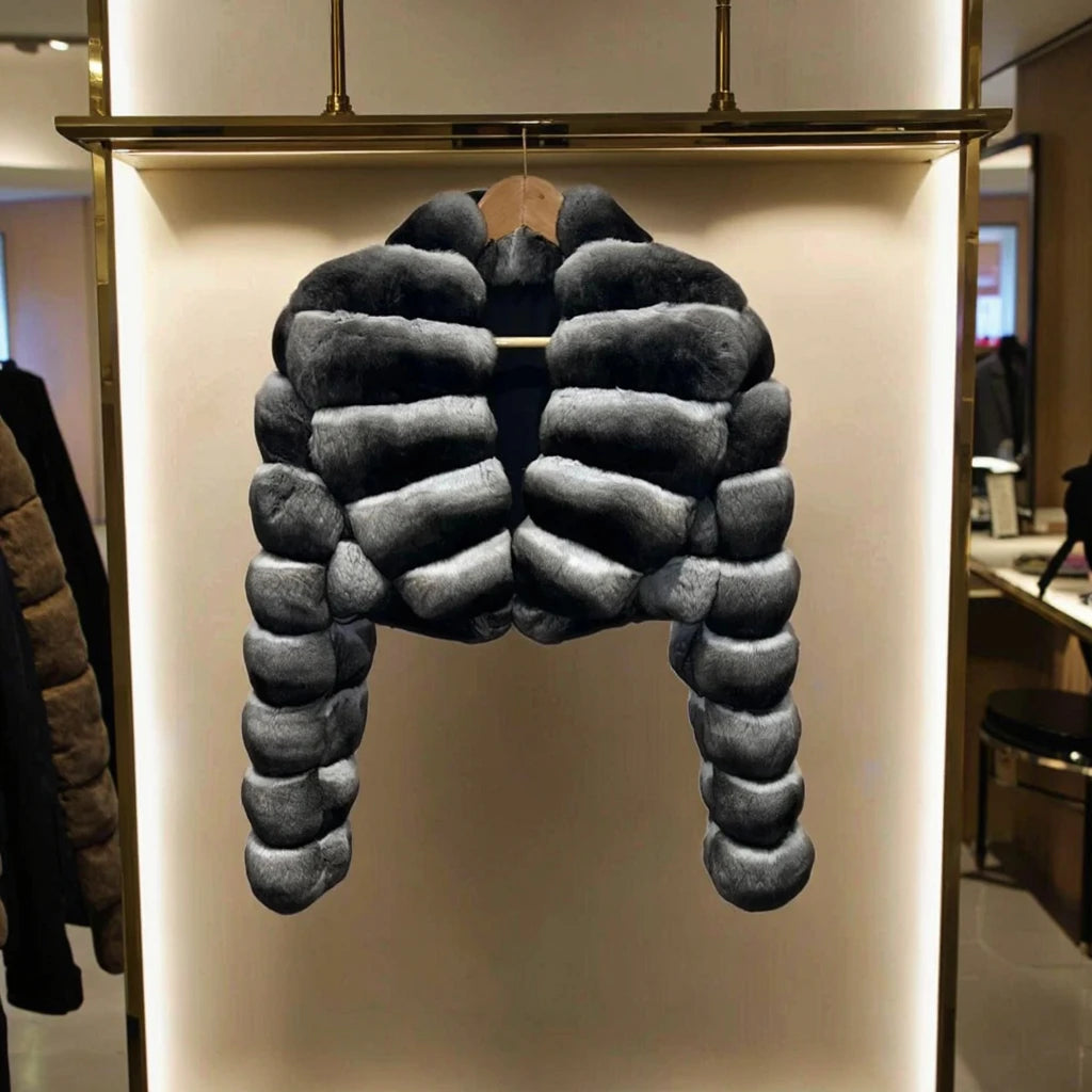 Faux Rex Rabbit Fur Chinchilla-Style Lapin Jacket