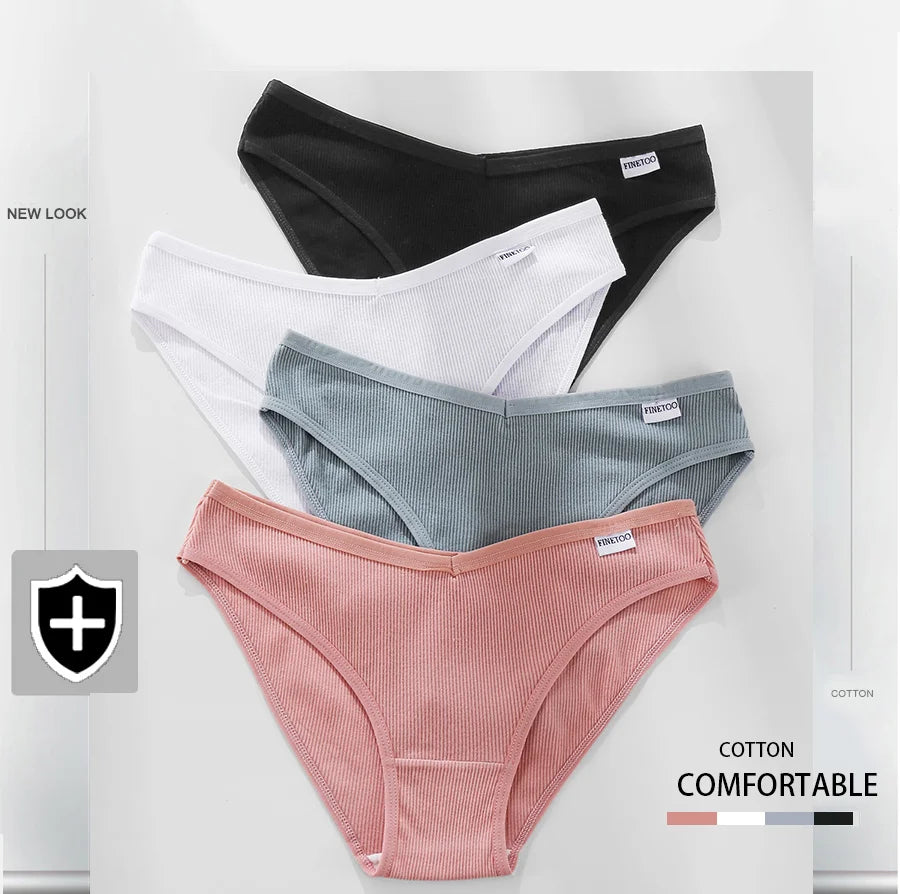 FINETOO Cotton Solid Color Panty 3PCS/Set