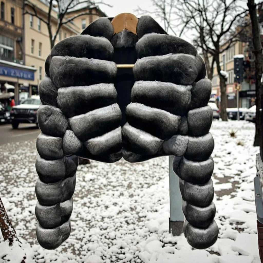 Faux Rex Rabbit Fur Chinchilla-Style Lapin Jacket