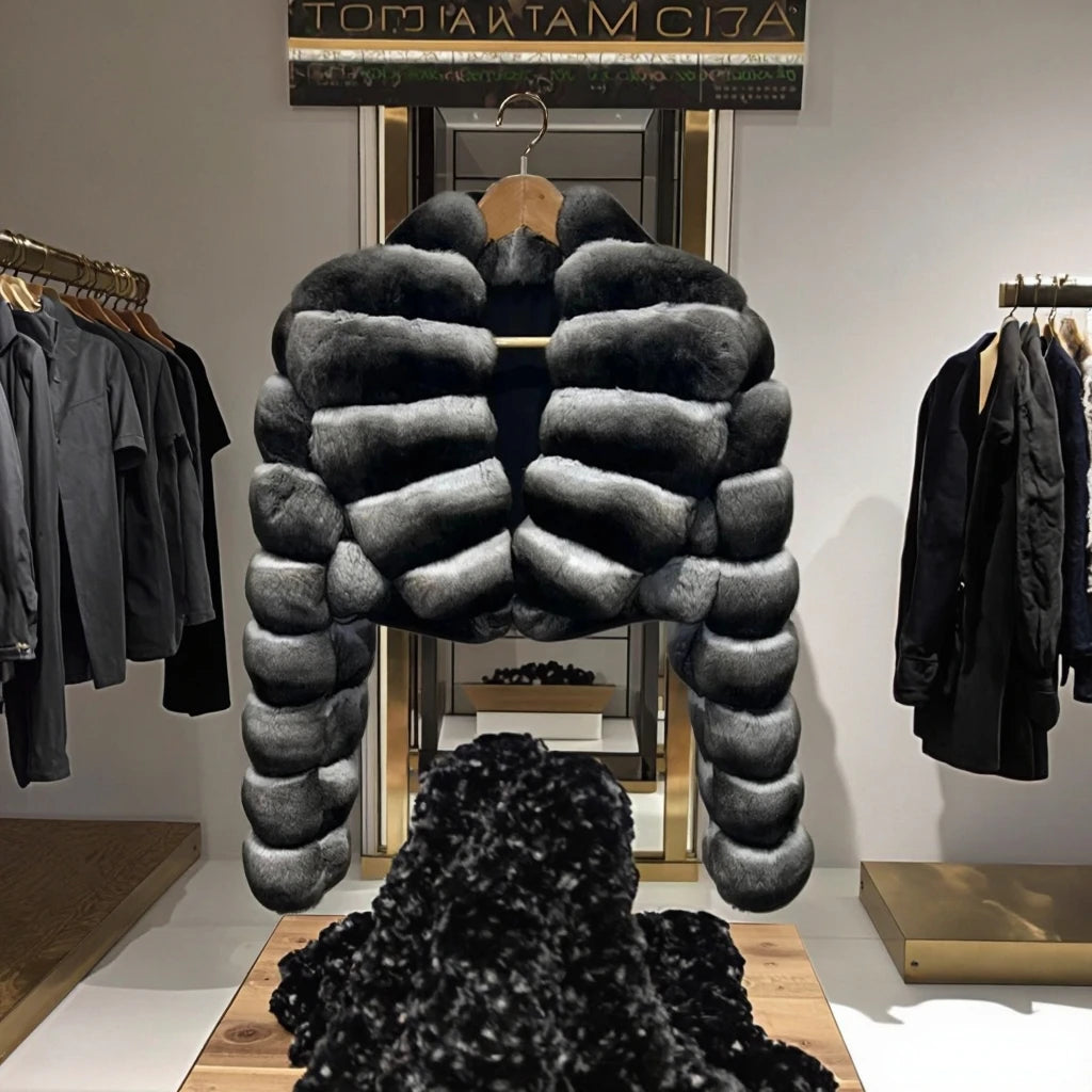 Faux Rex Rabbit Fur Chinchilla-Style Lapin Jacket