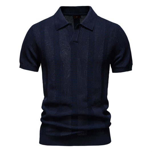 Striped Hollow Short Sleeve Polo