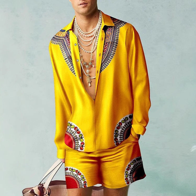 Digital Print Short Sleeve Shirt Shorts Suit