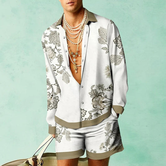 Digital Print Short Sleeve Shirt Shorts Suit