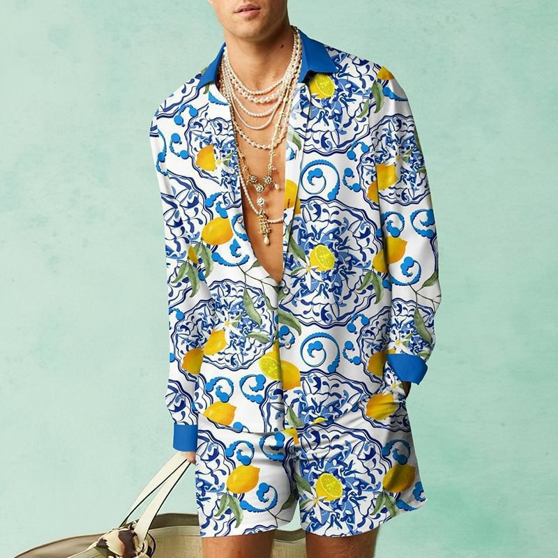 Digital Print Short Sleeve Shirt Shorts Suit