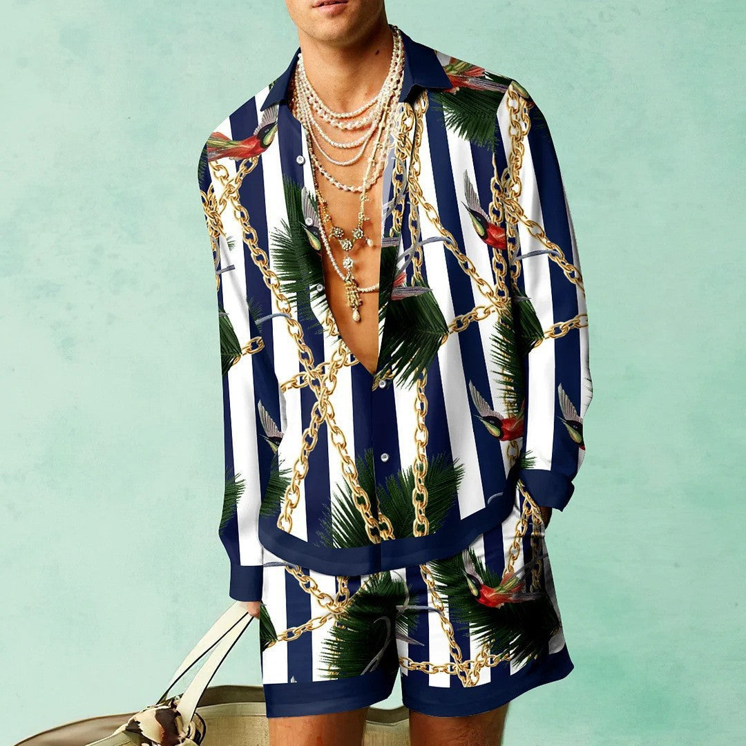 Digital Print Short Sleeve Shirt Shorts Suit