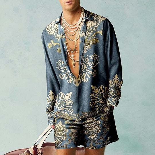 Digital Print Short Sleeve Shirt Shorts Suit