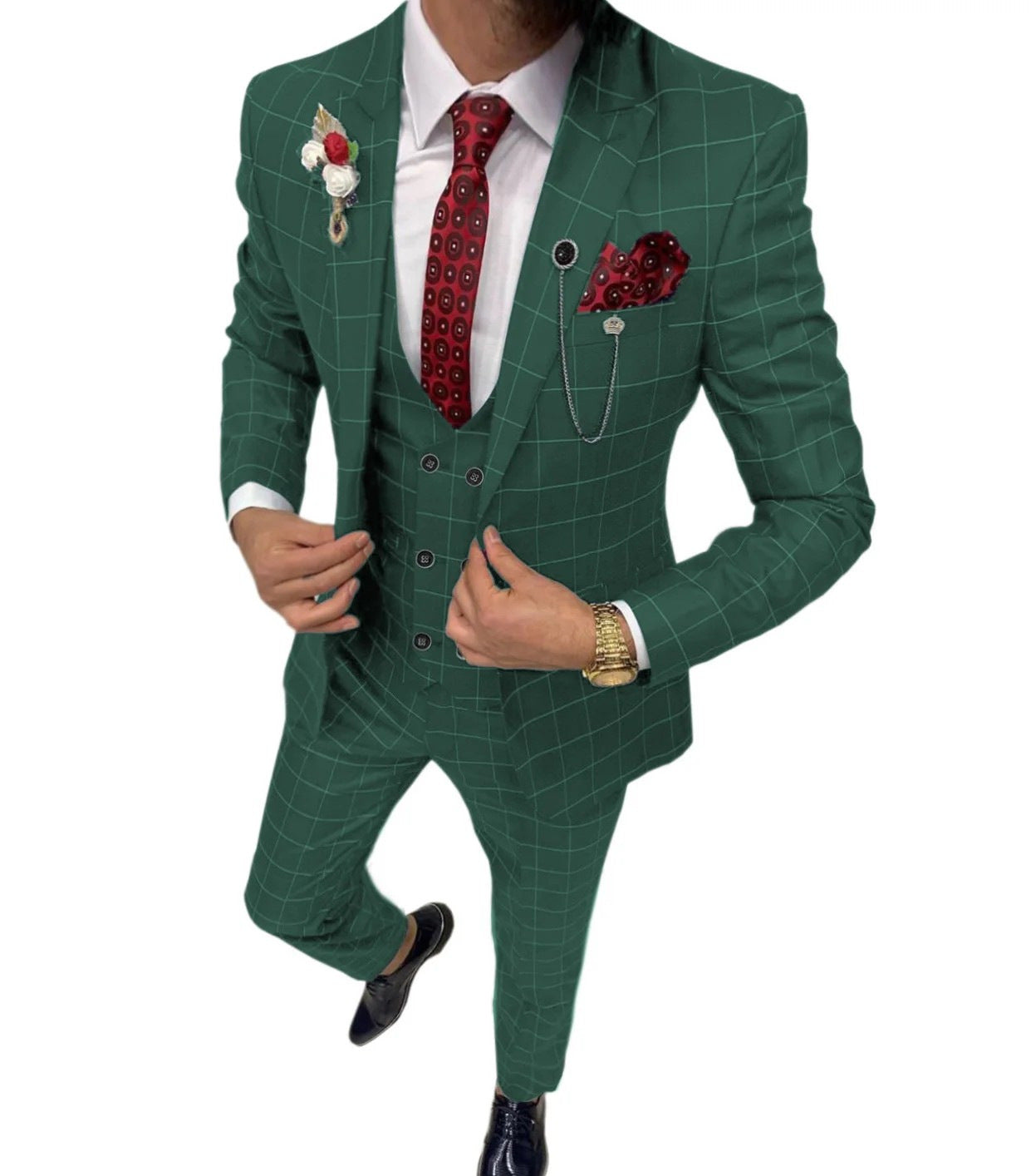 Lattice Plaid Three-Piece Suit