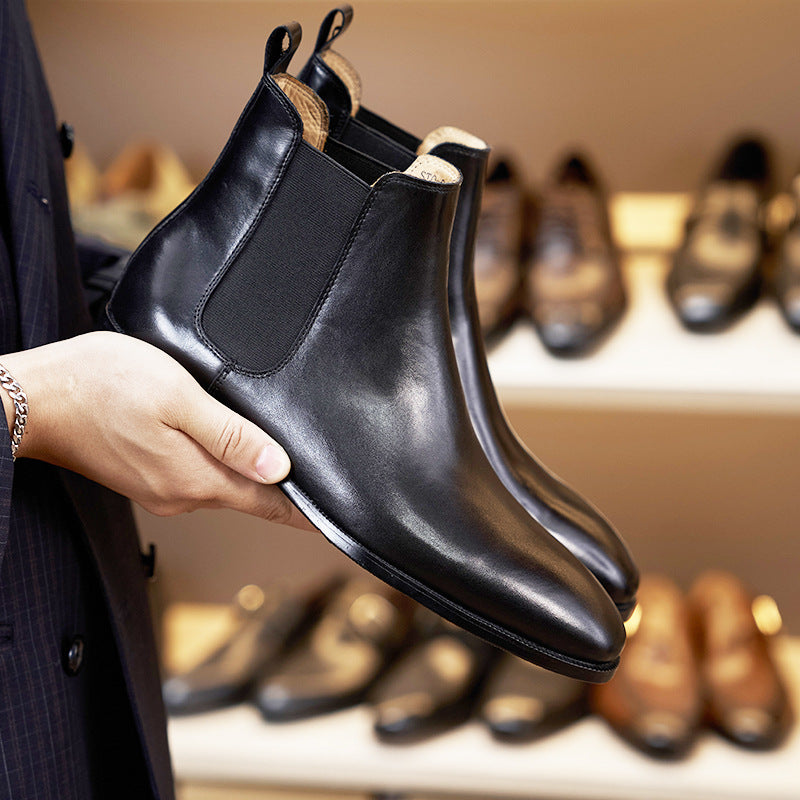 Genuine Leather Rounded Chelsea Boots