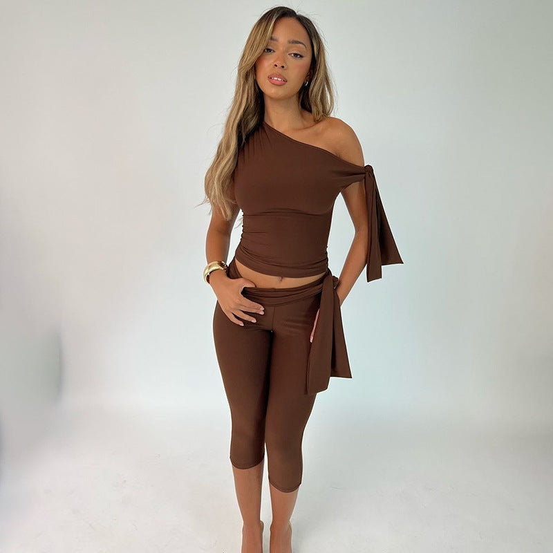 One-Shoulder Bandage Tight Two-Piece Set
