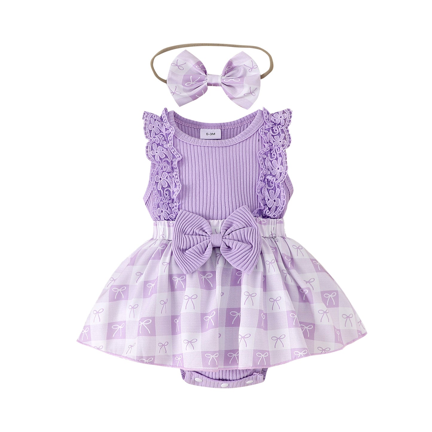 Two-color Lace Sleeve Baby's Gown