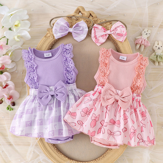 Two-color Lace Sleeve Baby's Gown