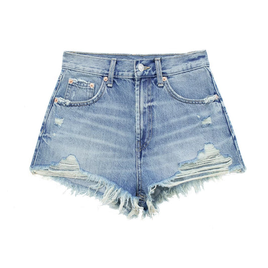 Raw Edge Distressed Denim Shorts