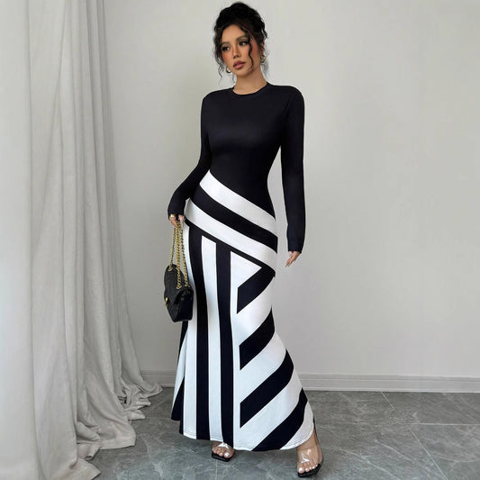 Asymmetric Neckline Irregular Stripes Dress