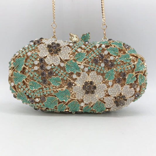 Floral Pattern Diamond Stud Clutch