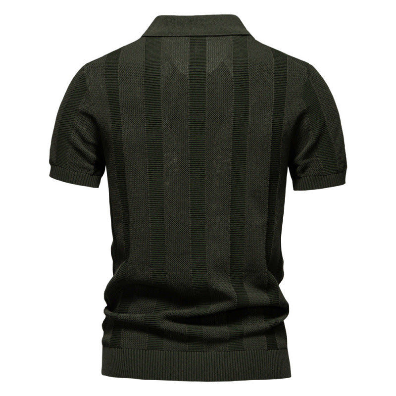 Striped Hollow Short Sleeve Polo