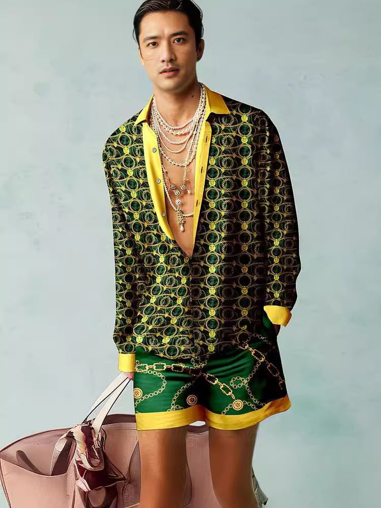 Digital Print Short Sleeve Shirt Shorts Suit