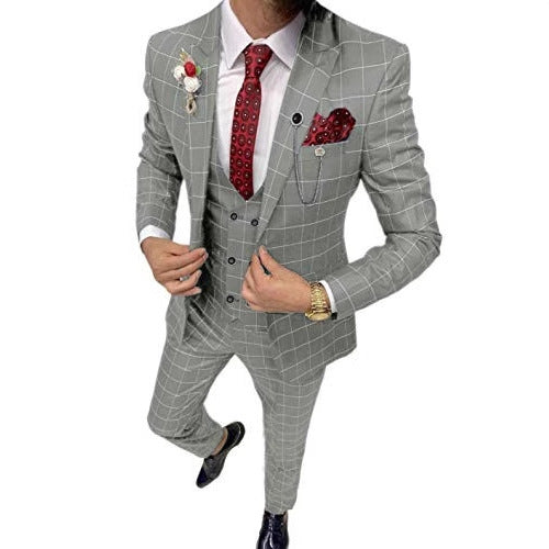 Lattice Plaid Three-Piece Suit