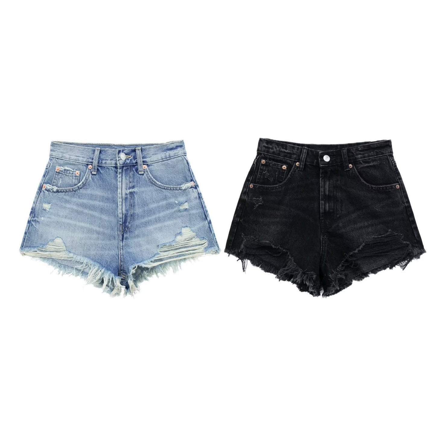 Raw Edge Distressed Denim Shorts