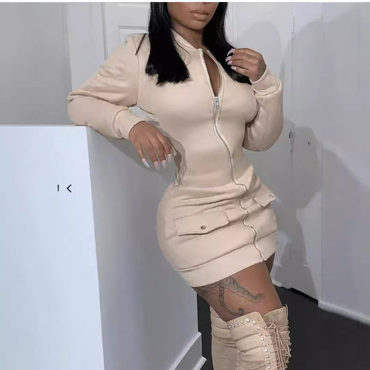 Hip-Wrapped Long Sleeve Dress