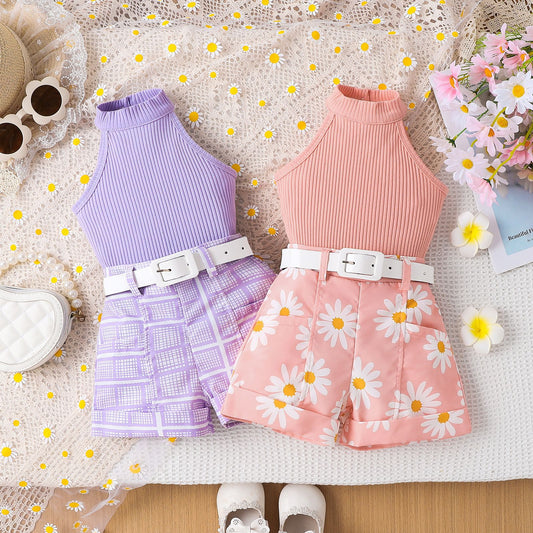 Halter Top Printed Shorts Set