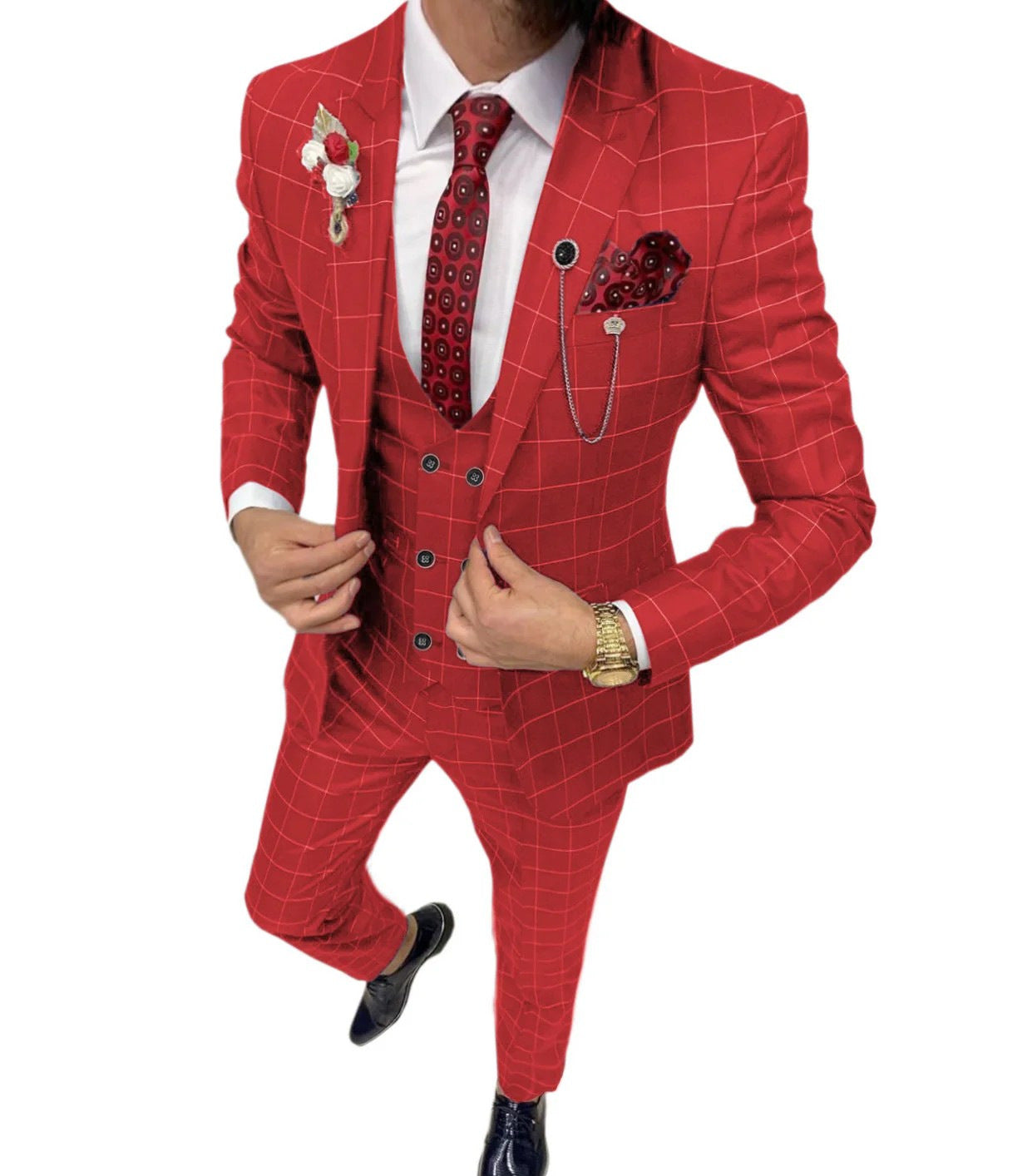 Lattice Plaid Three-Piece Suit
