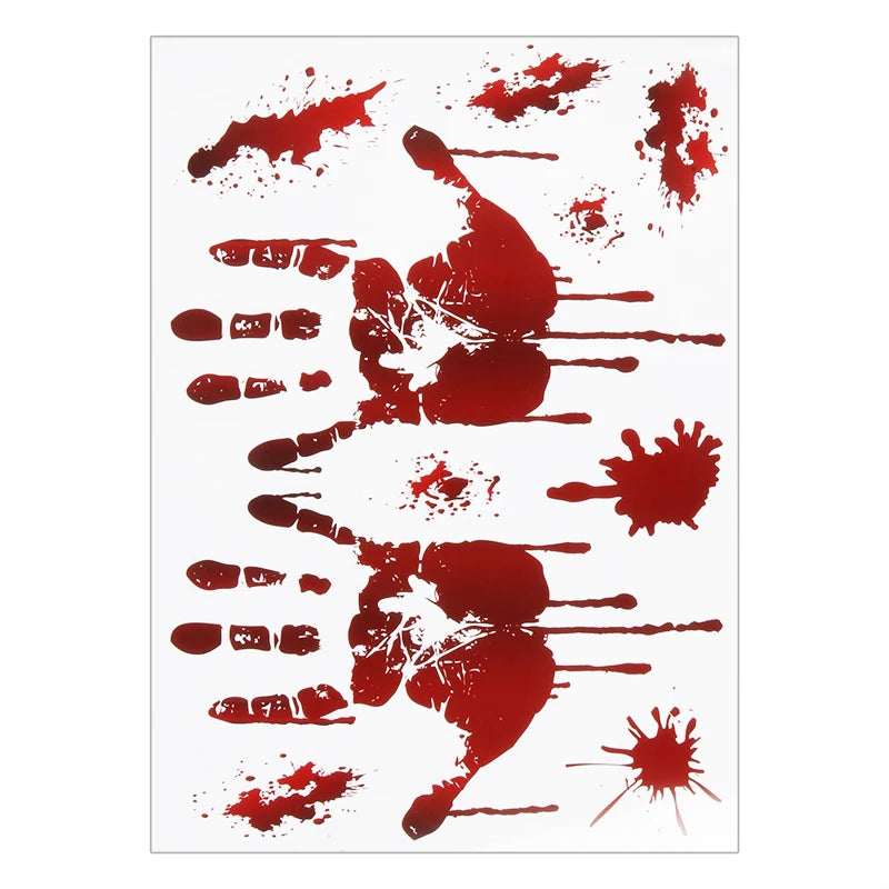 Halloween Bloody Handprint Window Stickers Horror Bloodstain Wall Sticker Haunted House Prop Halloween Party Floor Clings Decor