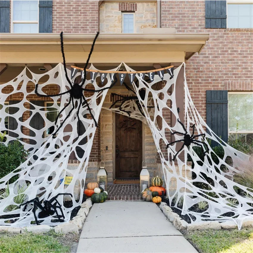 Giant Stretchy Spider Web Halloween Decor 20ft Cobweb Netting Outdoor Scary Indoor Haunt Reusable