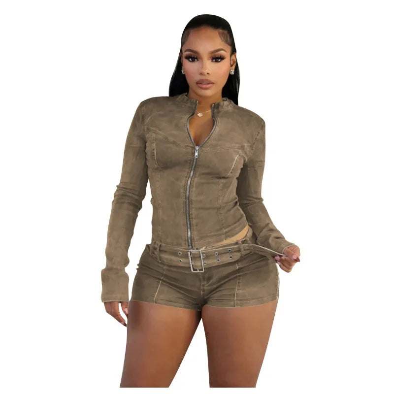 FAGADOER Denim Two Piece Outfit