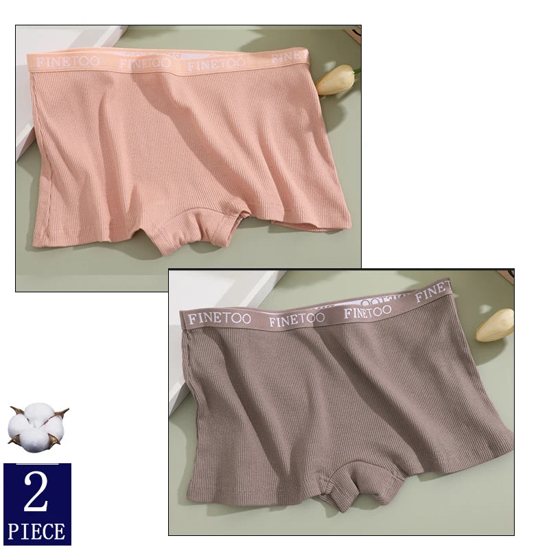 FINETOO Boxer Boyshort Low Waist Underwear - 2PCS/Set