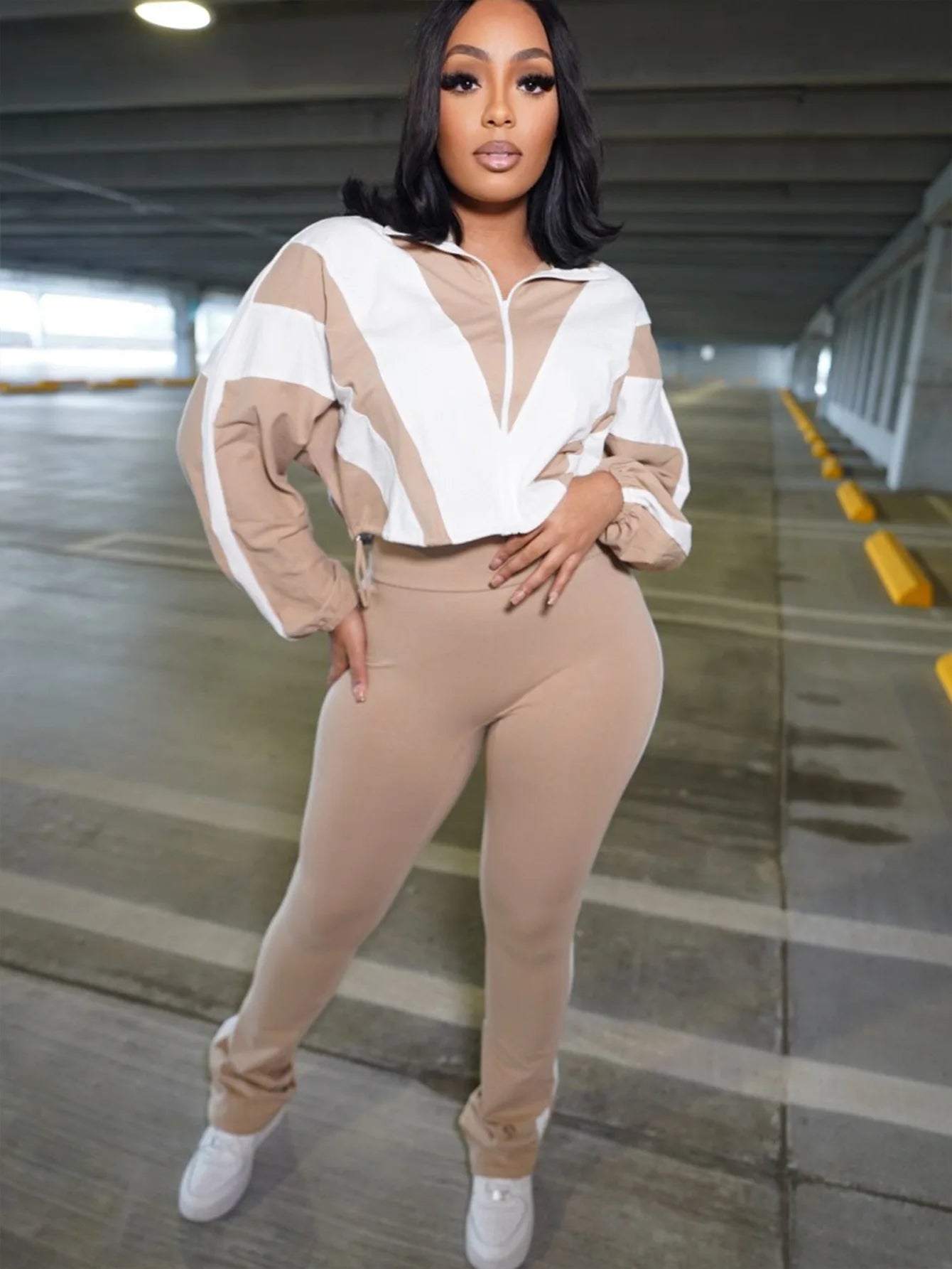 Zipper Coat High Waist Sports Jogger Suit