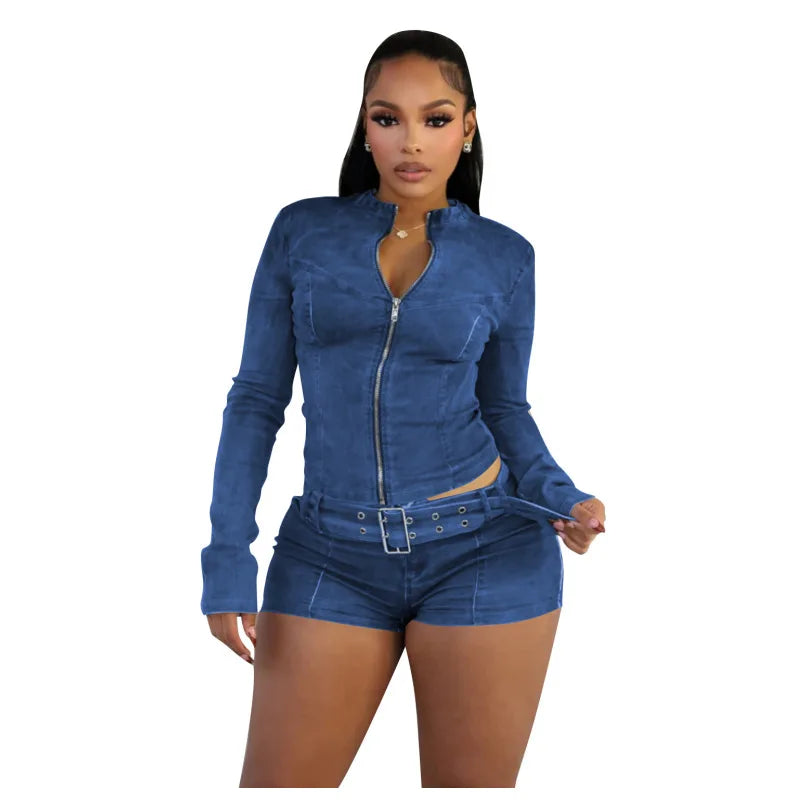 FAGADOER Denim Two Piece Outfit