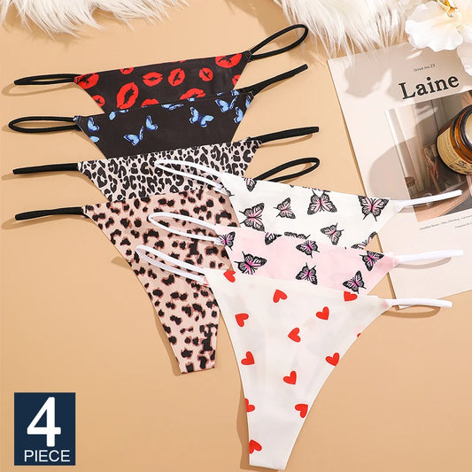 FINETOO Seamless Thin Strap Low Waist Thong - 4PCS