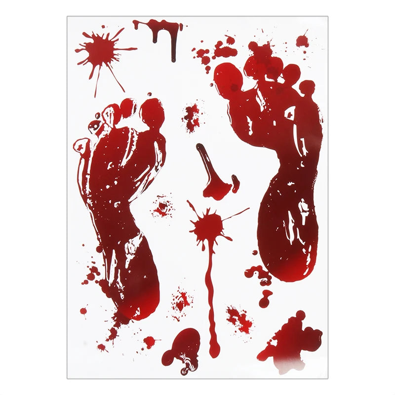 Halloween Bloody Handprint Window Stickers Horror Bloodstain Wall Sticker Haunted House Prop Halloween Party Floor Clings Decor