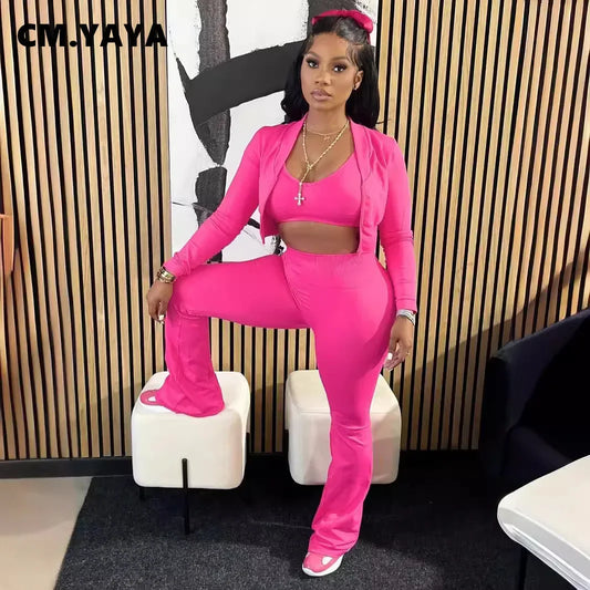 CM.YAYA Full Sleeve Tank + Jacket and Pants Suit 3 Piece Tracksuit