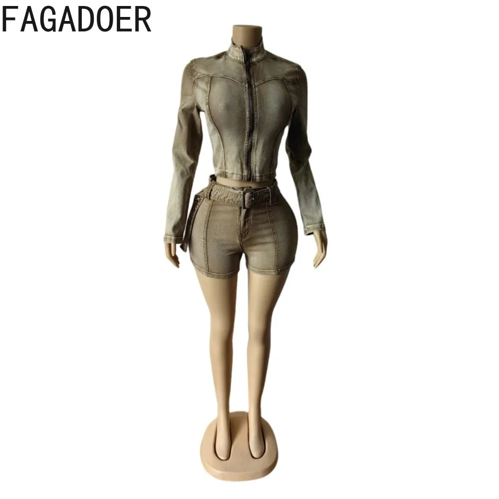 FAGADOER Denim Two Piece Outfit