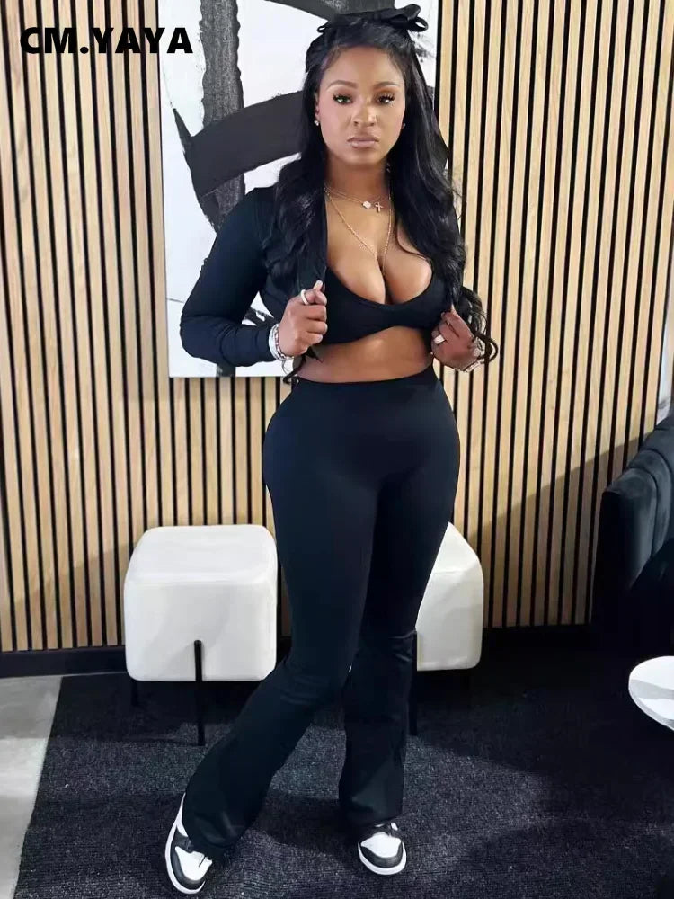 CM.YAYA Full Sleeve Tank + Jacket and Pants Suit 3 Piece Tracksuit