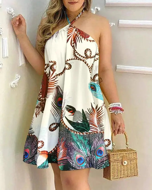 Tropical Print Halter Neck Dress