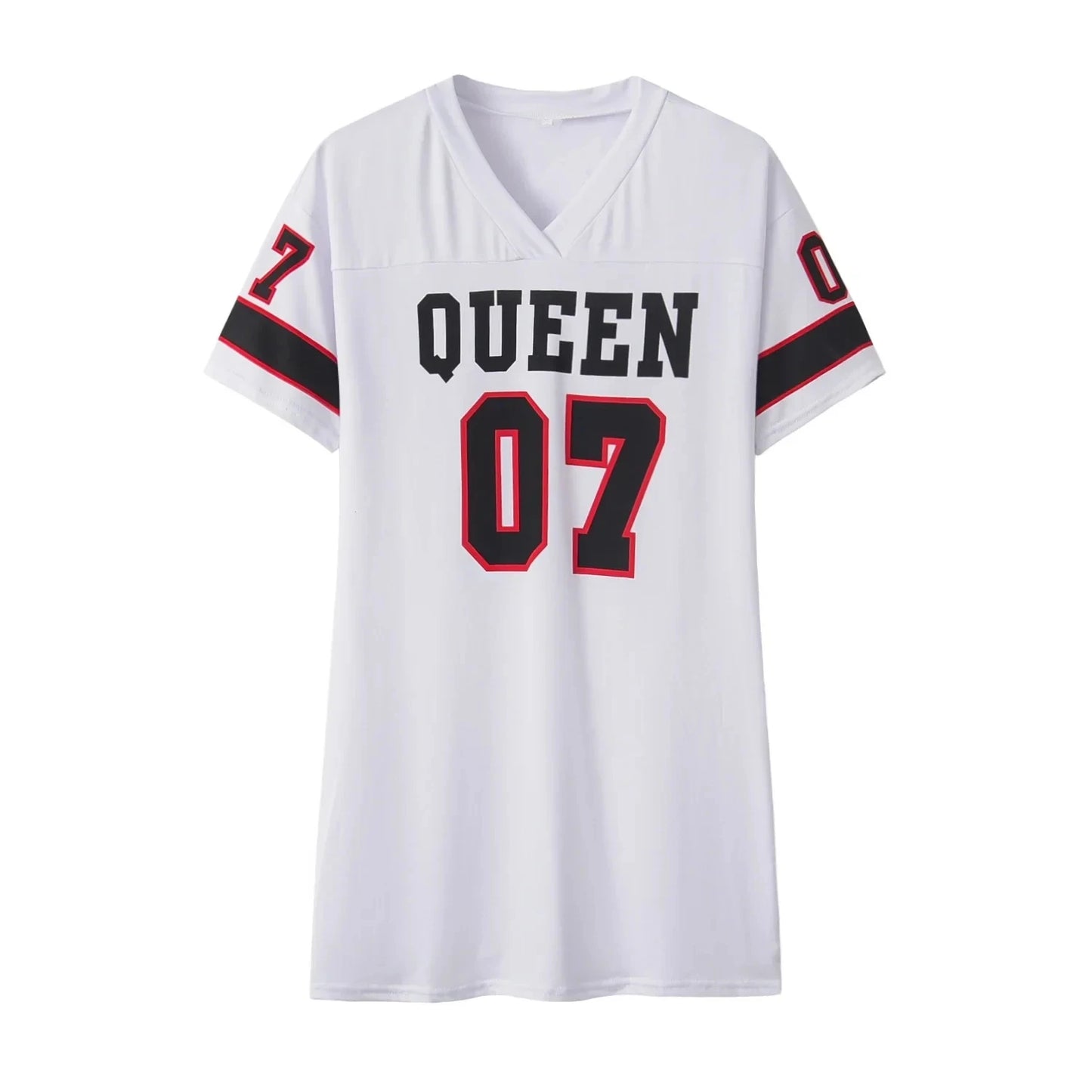 Queen 07 Letter Printed Mid-length T-Shirt Dress