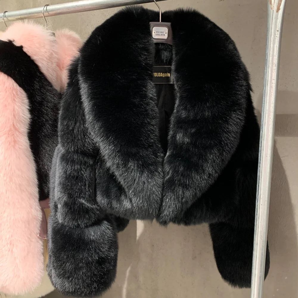 Natural Real Fox Fur Short Coat with Collar