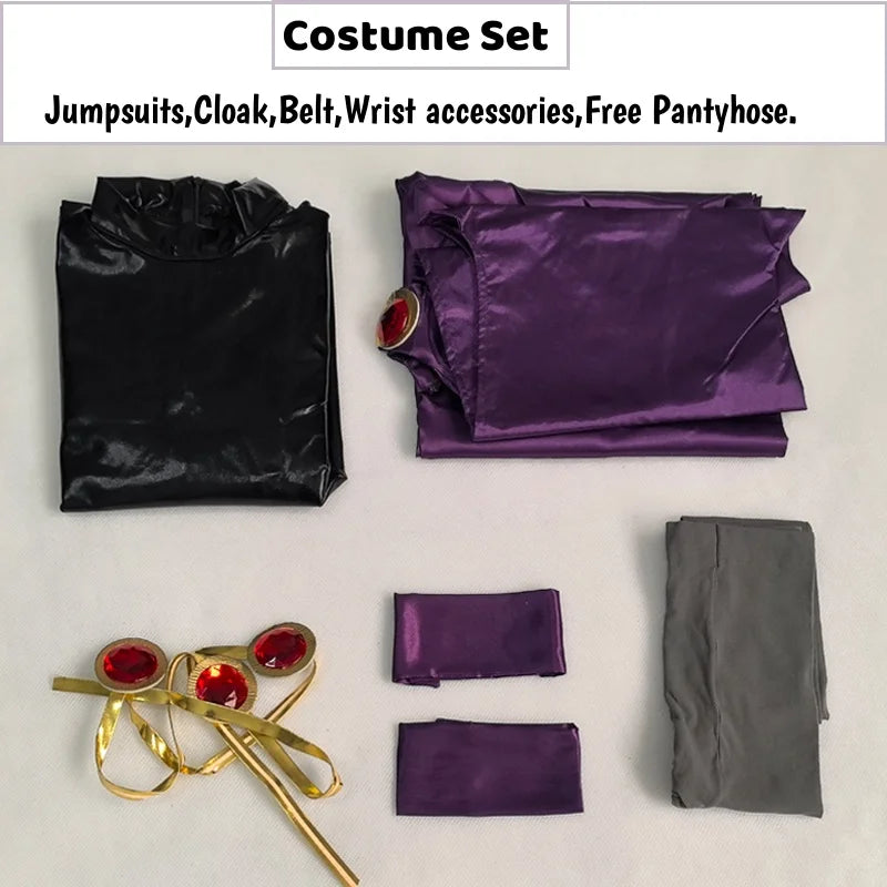 TeenTitans-Raven Cosplay Costume Jumpsuit Purple Cloak with Belt Halloween Costume