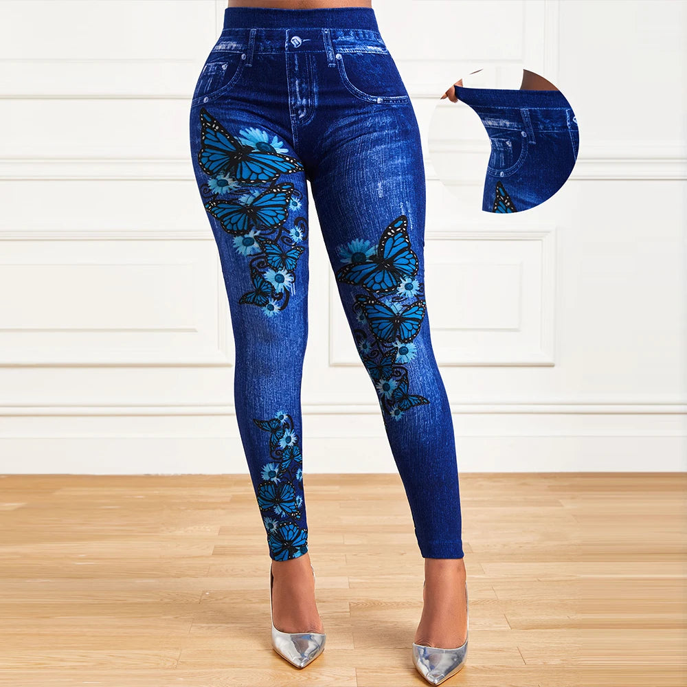 High Waist Stretchy Denim Jeggings - Plus Size