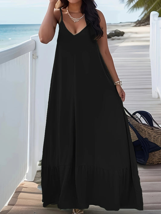 Cross-Border V-Neck Suspender Dress - Plus Size