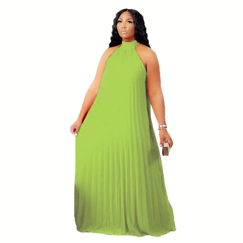 Wmstar Sleeveless Bandage Halter Hollow Out Splited A-line Maxi Dress - Plus Size
