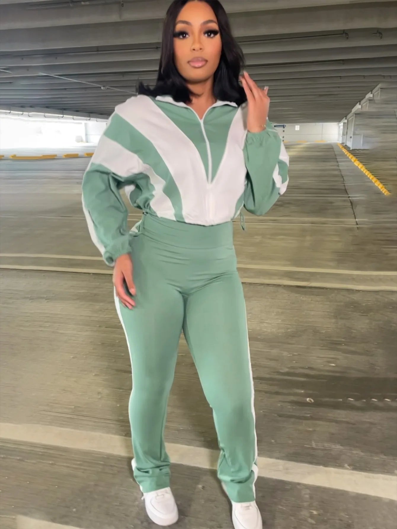 Zipper Coat High Waist Sports Jogger Suit