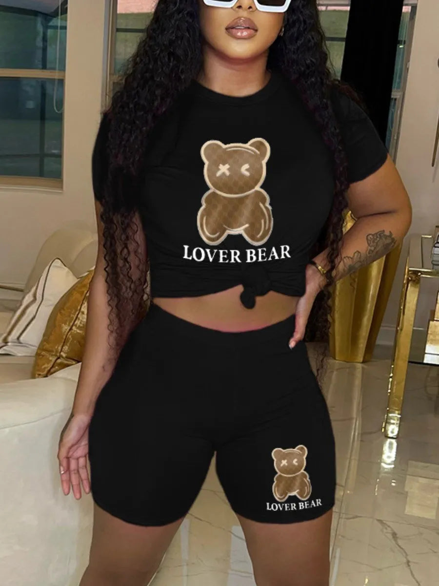 Lover Bear print hooded Sweater + Woolen Pants Set